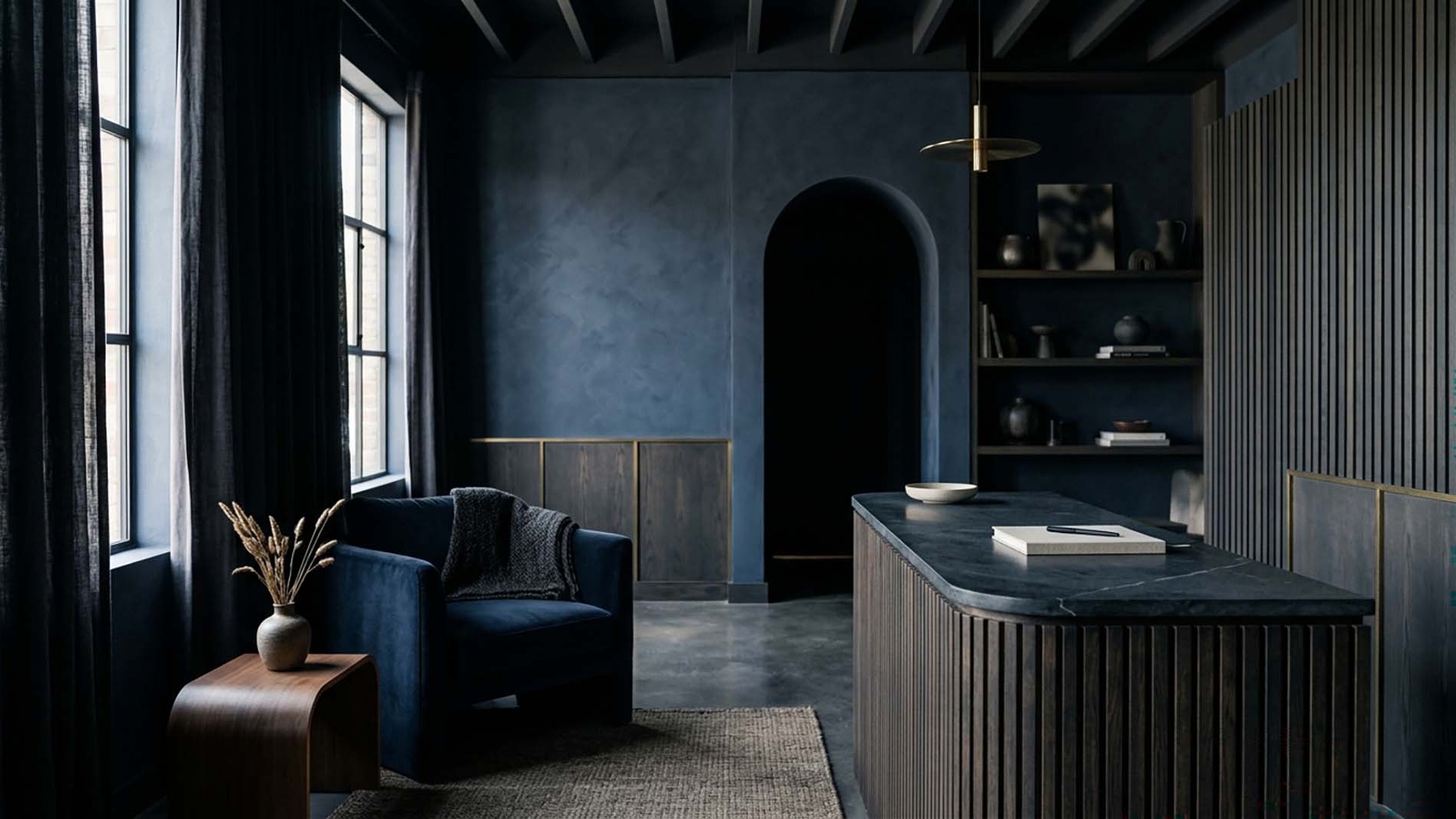 Quiet, dimly lit boutique wellness consultation space